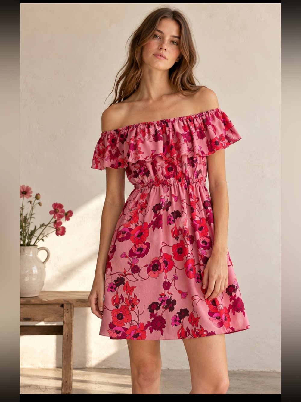 WILFRED - ARITZIA, the pink off shoulder floral dress!